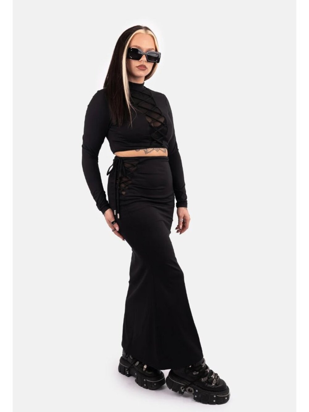 Damn Tragic Women's Rosario Lace Up Maxi Skirt Size Small Black Punk Goth Rock